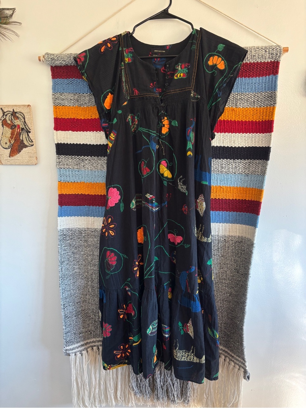 Urban Outfitters Black Floral Embroidered Midi Dress